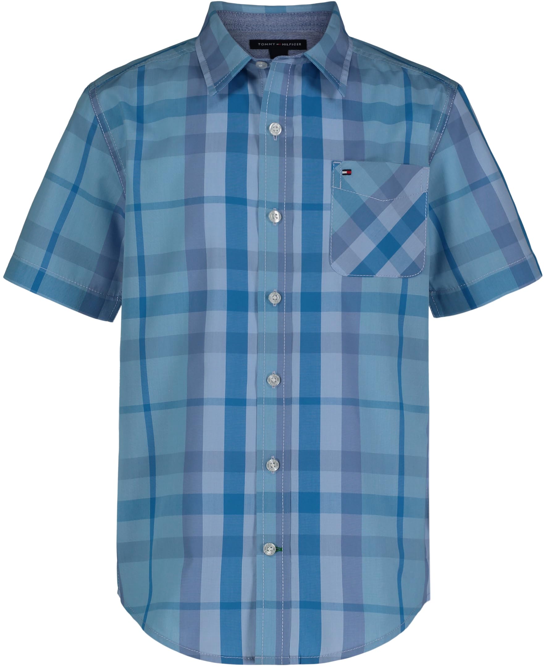 Tommy Hilfiger Boy's Short Sleeve Blue Skies Plaid Shirt (Big Kids)